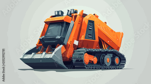 A stylized illustration of an orange tracked vehicle, seemingly for construction or industrial use
