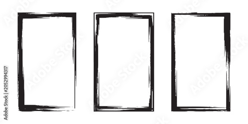 Three black rectangular frames with brush stroke effect on white background