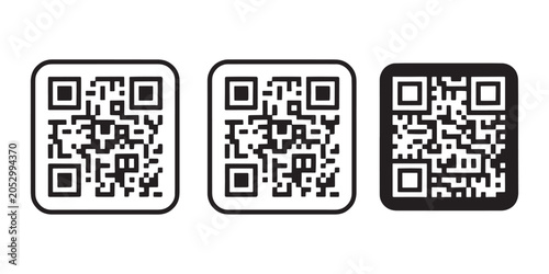 Three QR code in different styles QR codes symbols black white background