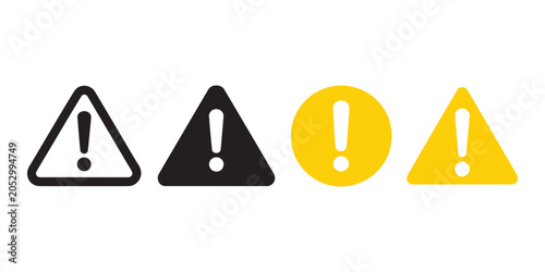 Warning signs with exclamation marks alert symbols caution black white