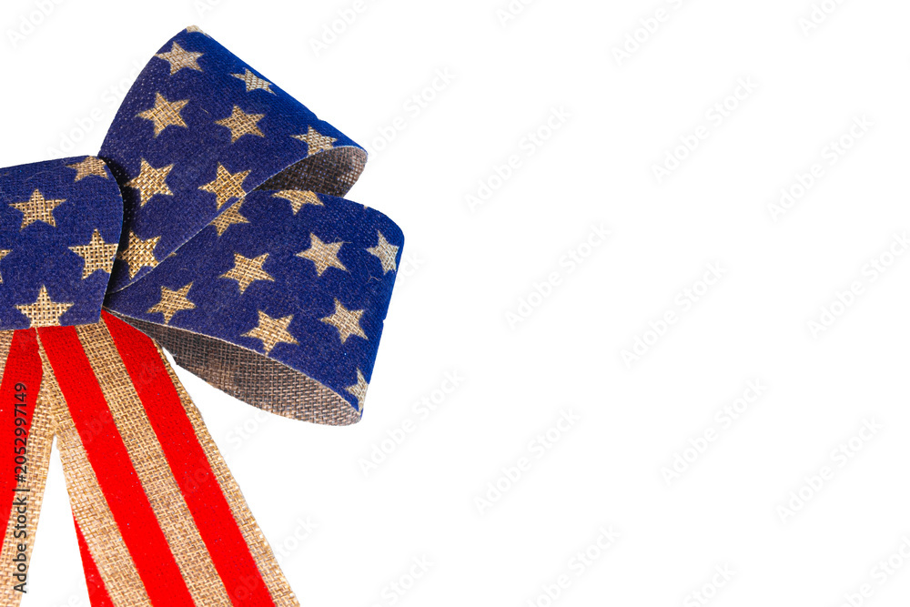 Fototapeta premium Patriotic Burlap Ribbon Bow with Copy Space for American Holidays