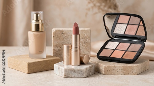Cosmetic Products Display on Minimalist Vanity with Natural Light