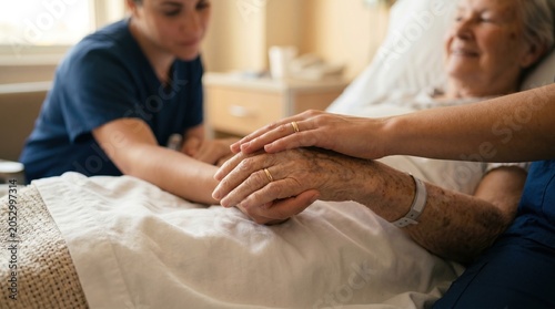 Elderly Care and Support Hands Holding Comforting Gesture at Home
