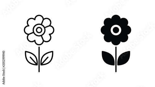 Foto Simple flower with leaves in pot icon set for nature and botanical themes