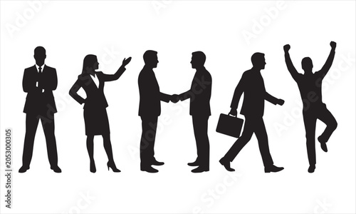 Silhouettes of business people in various poses