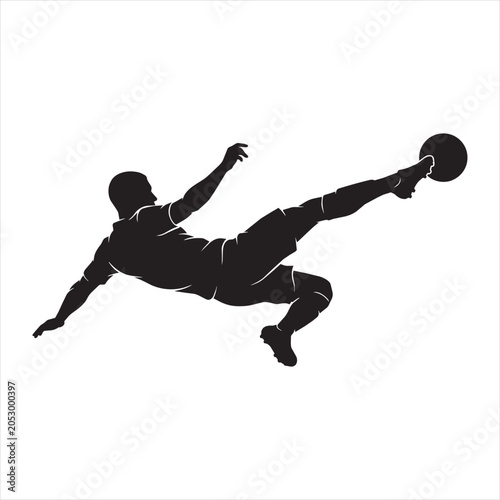 Silhouette of a soccer player performing a bicycle kick