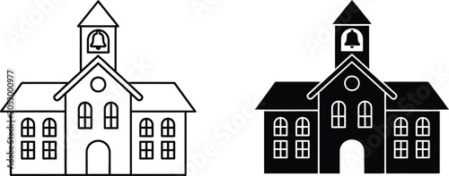 Black and white school building vector illustration