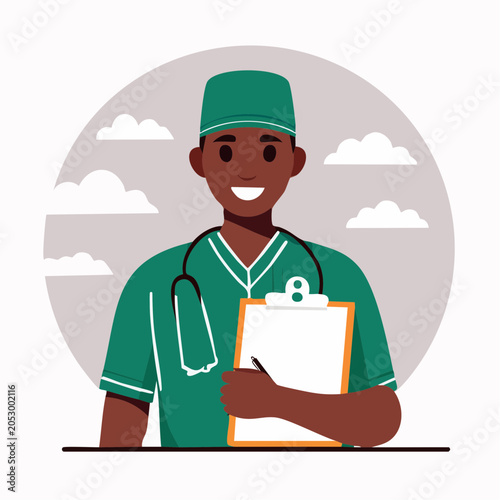 Smiling Doctor Holding Clipboard