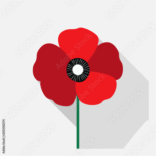 Stylized Red Poppy with Long Shadow