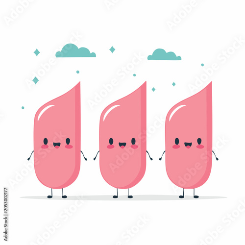 Three Pink Cartoon Characters Holding Hands