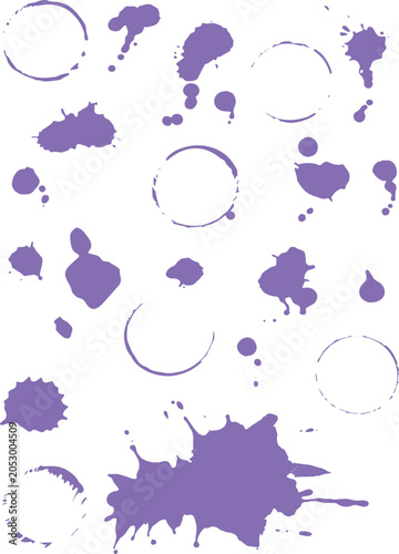 Hand drawn abstract ink circles and splatters vector set. Grunge paint ring textures and round stains.