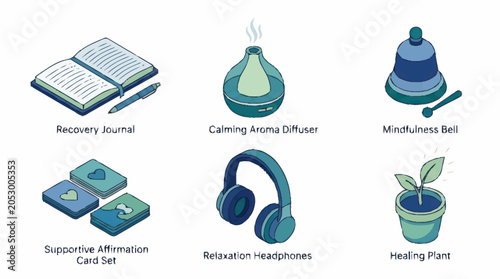 Mental Wellness and Self Care Objects Collection.