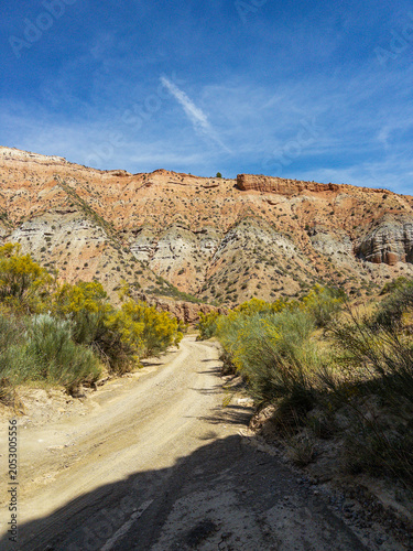 Desert canyon landscape in Granada Geopark with colorful cliffs