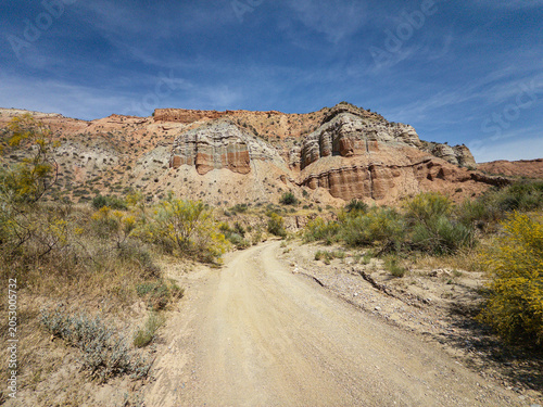 Desert canyon landscape in Granada Geopark with colorful cliffs