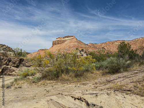 Desert canyon landscape in Granada Geopark with colorful cliffs