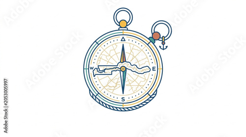 Quadro su tela Vintage brass compass with needle pointing north.