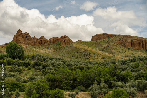 Red cliffs of El Marchal in Granada Geopark landscape