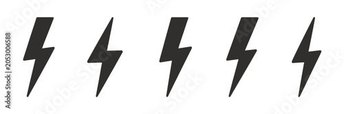 Foto Five dark gray lightning bolt arranged horizontally on a white background thunde