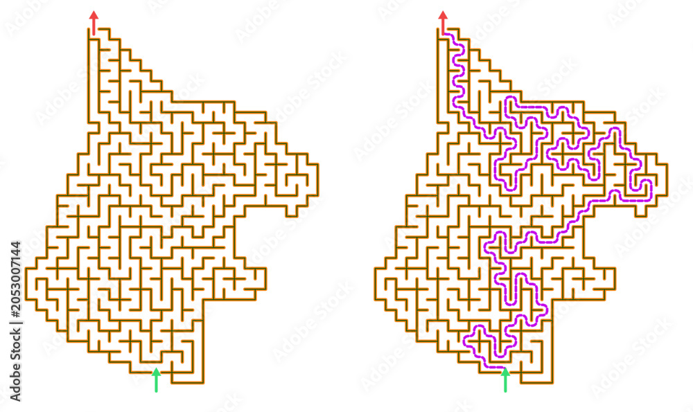 Obraz premium Vector maze shaped like a yelling cat with a path for kids on transparent background 