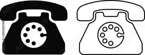 Foto Rotary telephone silhouette and outline icon set, Vintage phone communication sy