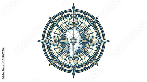 Fotografie Vintage Compass Rose with World Map Detail.