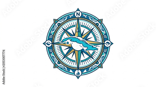 Fotografi Vintage Compass Rose Nautical Navigation Tool Illustration.