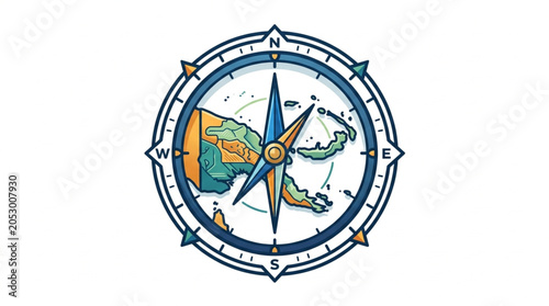 Canvastavla Vintage Compass Rose with Map Overlay Showing Islands.