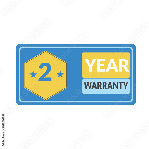 Two-Year Warranty Badge: Yellow Shield & Blue Label High-Quality Product Guarantee Sticker for