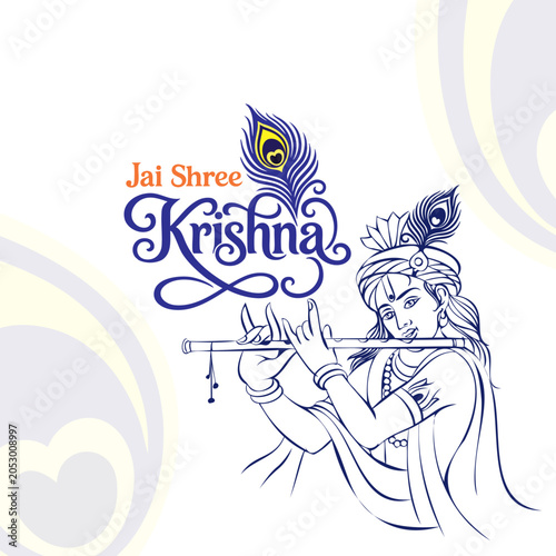 Krishna Flute Line Art Typography