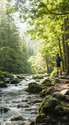 Trail runner in forest landscape
