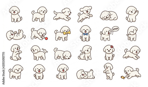 Konstfotografi Cute Bichon Frise Dog Cartoon Icon Set Collection with Adorable Pet Characters V