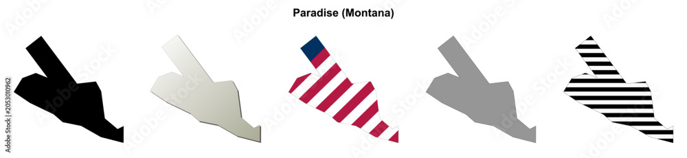 Obraz premium Paradise (Montana) blank outline map set