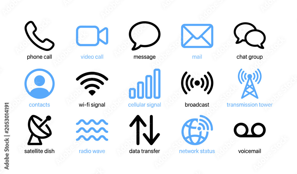 Fototapeta premium Communication and network icons displayed in grid on white background