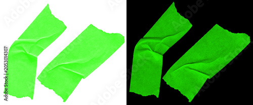 Schilderij op canvas Neon green gaffer tape strips, vibrant adhesive masking tape pieces on white and