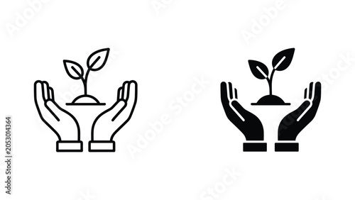 Two hands protecting small growing seedling vector illustration