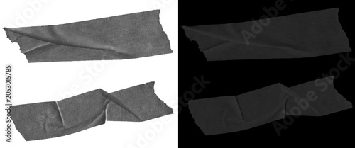 Принти на полотні Black duct tape strips with wrinkled texture, adhesive gaffer tape pieces on whi