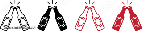 Foto Four sets of beer bottles clinking together isolated on transparent background