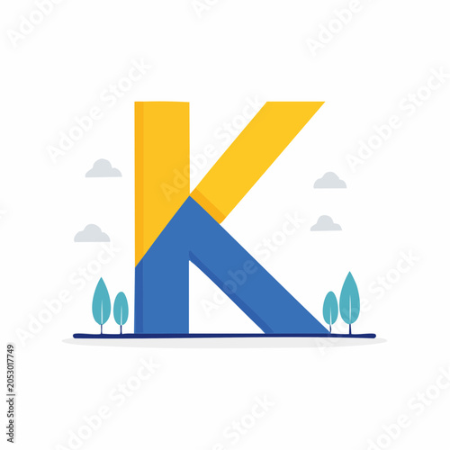 Stylized Letter K with Nature Elements