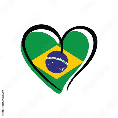 Brazil Flag in Heart Shape Design, Vector Illustration