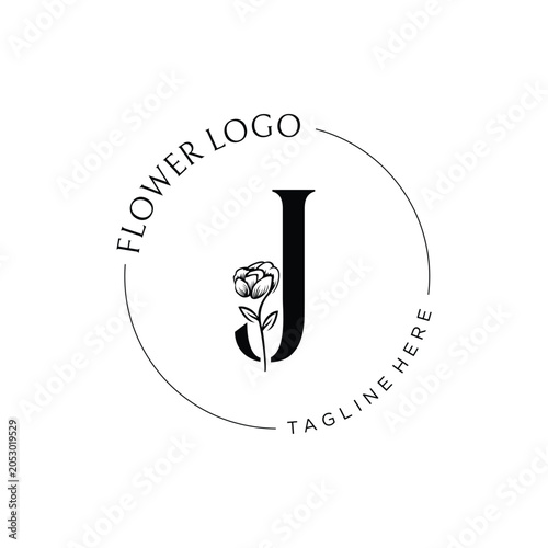 Letter J Rose Flower Logo Design Template Inspiration, Vector Illustration.