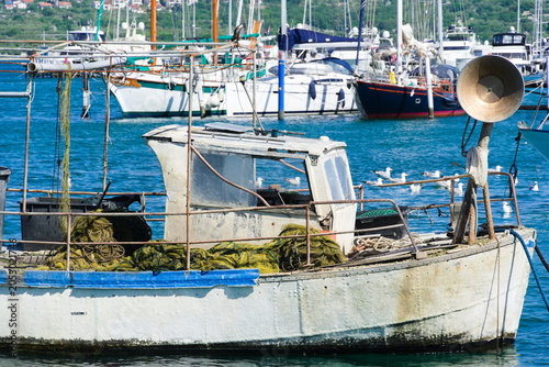 Fishing Boat on the Adriatic Sea with Seagulls