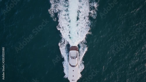 Top-down aerial view of a yacht