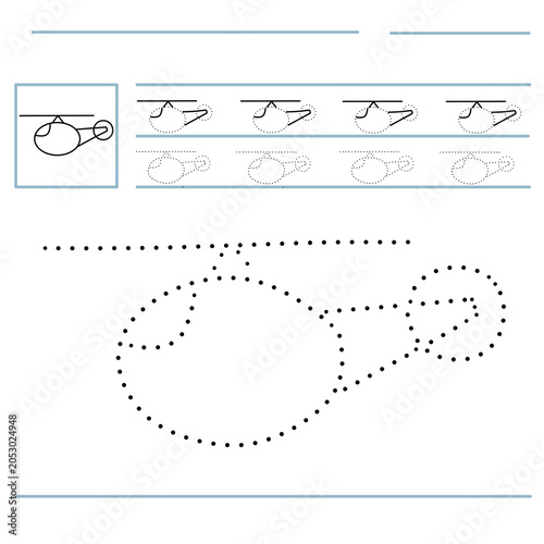 Educational handwriting worksheet for kids with helicopter, tracing lines practice sheet.