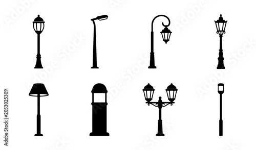 Canvastavla Street Light Icons Set, Outdoor Lighting Collection, Urban Illumination Vector G