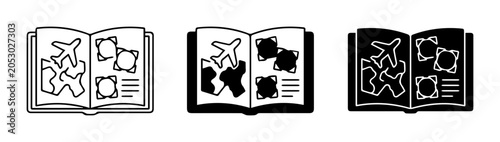 Tableau sur toile Travel Journal Icons, Airplane and Map Pages, Scrapbook Vector Set