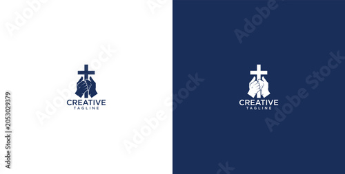 Slika na platnu Spiritual Faith Logo Design Featuring Cupped Hands Protecting a Christian Cross
