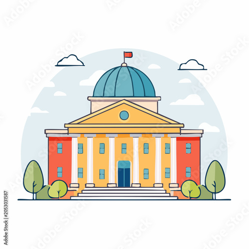 Stylized Illustration of a Government Building with a Dome