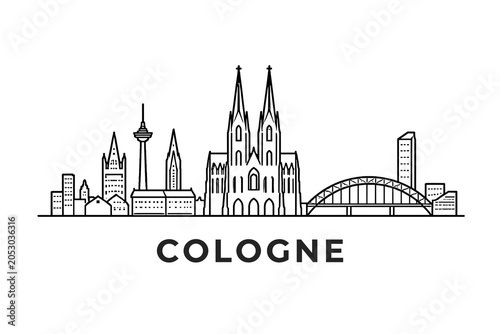 Cologne Germany skyline line art vector illustration with famous landmarks and city architecture