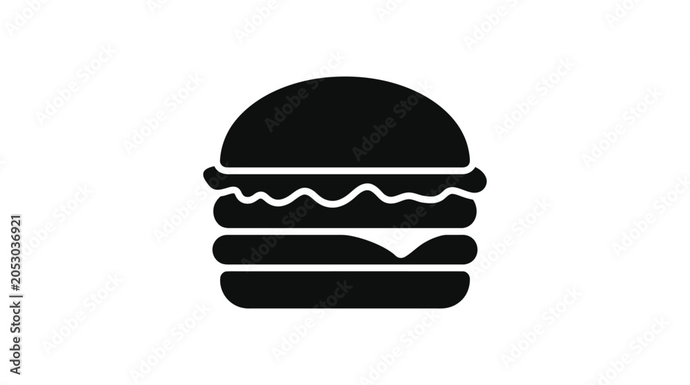 Fototapeta premium Hamburger Silhouette On White Background Minimalist Food Icon