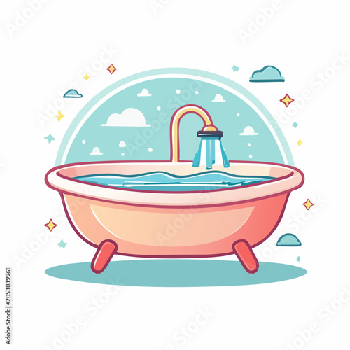 Cartoon Bathtub Filling with Water